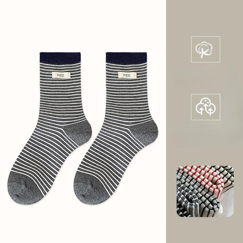 Women's Spring and Autumn New Color Contrast Cloth Label Boneless Striped Tube Stack Socks