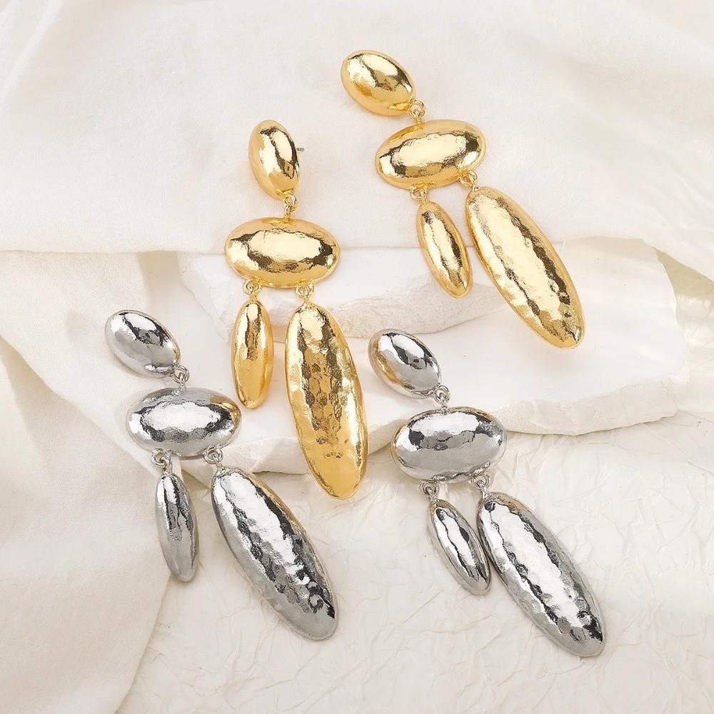 Metal Women Earrings Exaggerated Dangle Earrings Light Luxury Oval Pendant Eardrop Jewelry Gifts