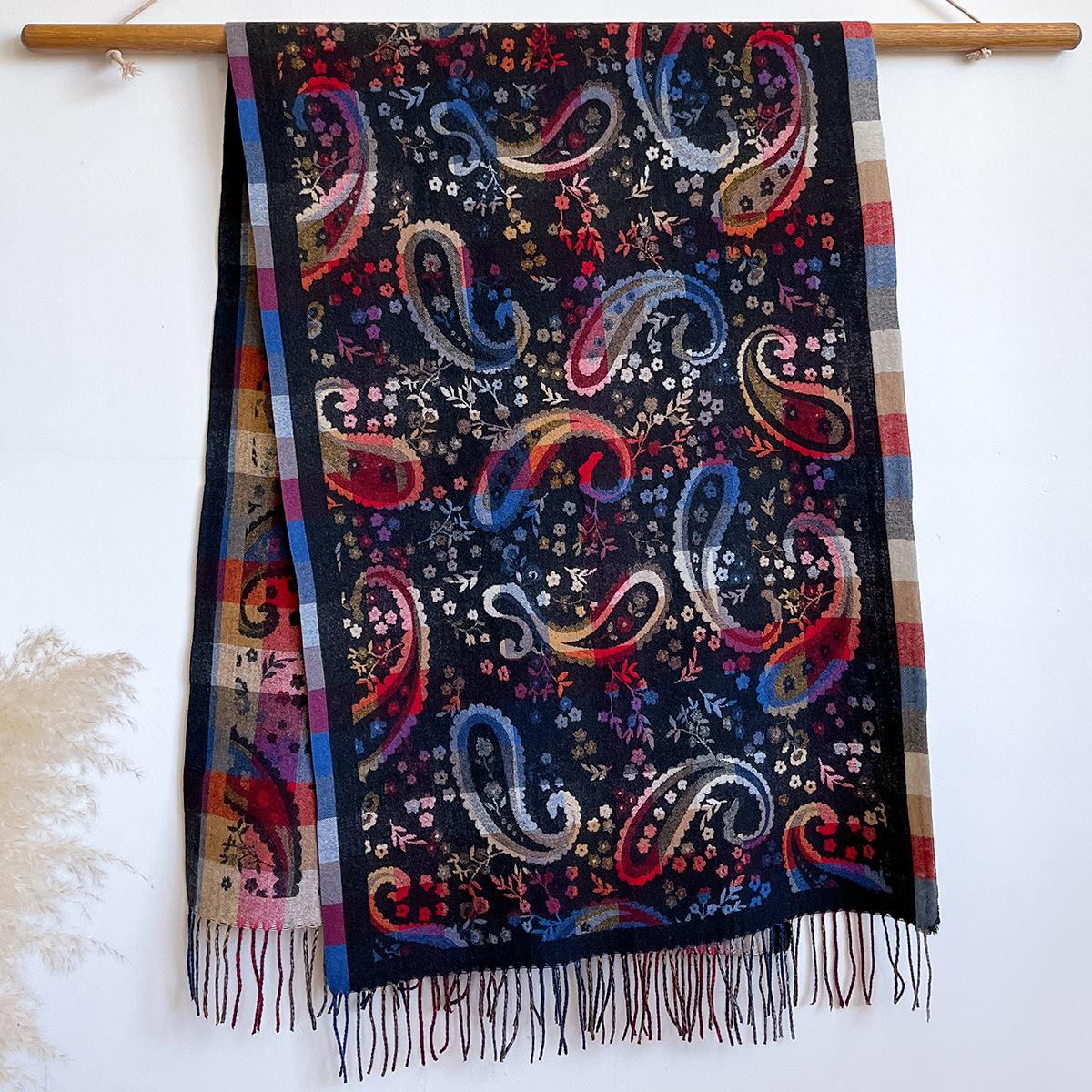 

Шарф из пряжи с сердцевиной из кешью, женский, этнический стиль, для путешествий, теплый, длинный, с бахромой, утолщенный, шаль-шарф для кондиционера 200x65cm