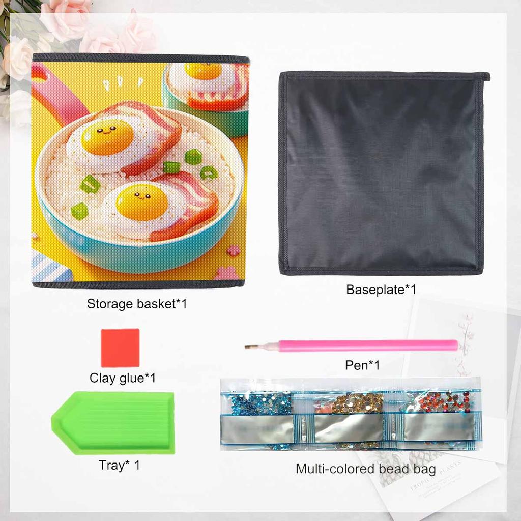 Niedliche pochierte Eier 5D Diamantmalerei Aufbewahrungskorb Vollrunde Bohrmosaik Diamantstickerei Kreuzstich-Sets Heimdekor Heimdekor