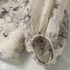 Flower Print Puff J-Scott Painting-Style Blouse, Collarless, Sleeves, Sheer, Lightweight, Refreshing, Ivory, JS46-IV-S
