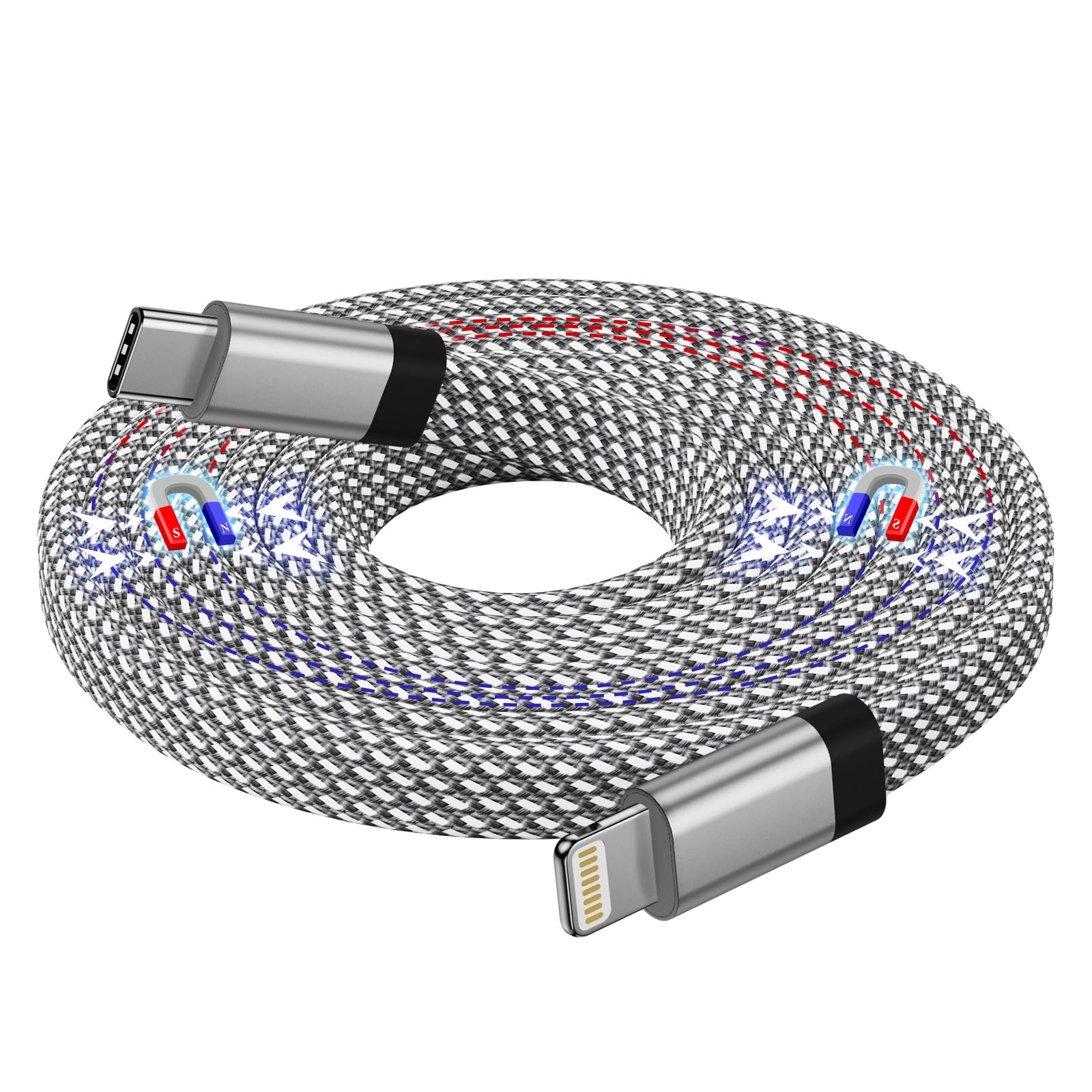 

Magtame Lightning to Flat Magnetic to MFi 3A Быстрый Совместимый с iPhone 1,5 м Кабель USB-C, Автоматически втягивающийся, Type-C Lightning, Сертифицированный, Не запутывающийся,