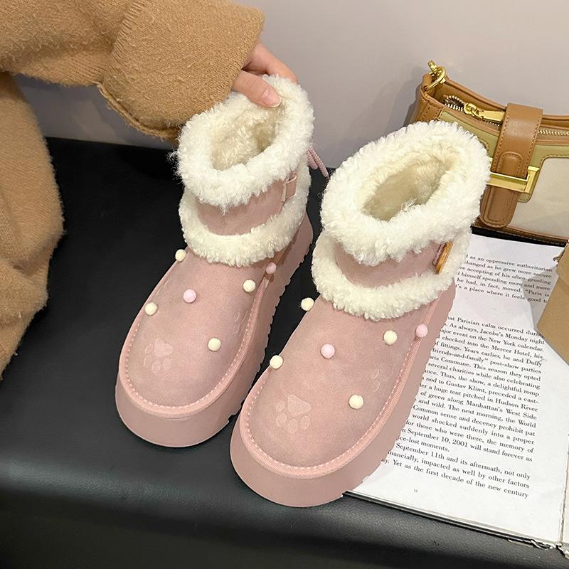 Thick and Cute Fluffy Warm Thick-soled Snow Boots Women's 2025 New Winter Northeast Piled Thickened Cotton Shoes