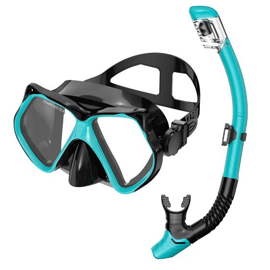 Schnorchelmaske mit Trockenschnorchel, Auslaufsichere Anti-Beschlag Panoramische Tauchmaske & Schnorchel Set, Wasserdichte Schnorchelausrüstung für Erwachsene
