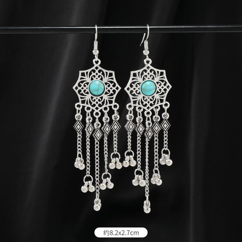Niche turquoise earrings Bohemian long fringed earrings women's retro design earrings