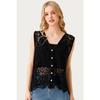 DIMANAF 2026 New T-Shirt Knitting Lace Vest Women Buttons O-Neck Hollow Summer Style Basic Tops Tees Loose Clothing