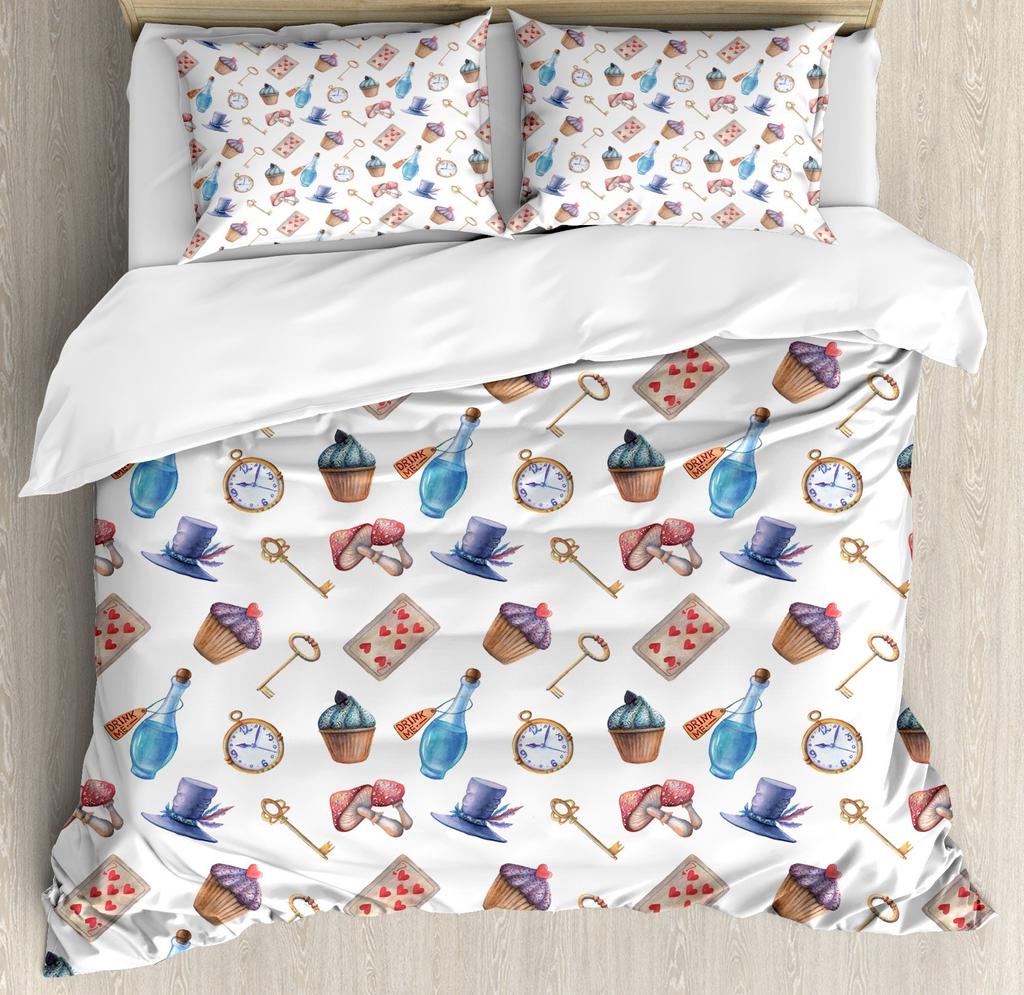 Mushroom Duvet Cover Colorful Gold Pattern Cartoon Plant Beddings for Teen Boys Girls Kids,Queen/King Microfiber Comforter Cover