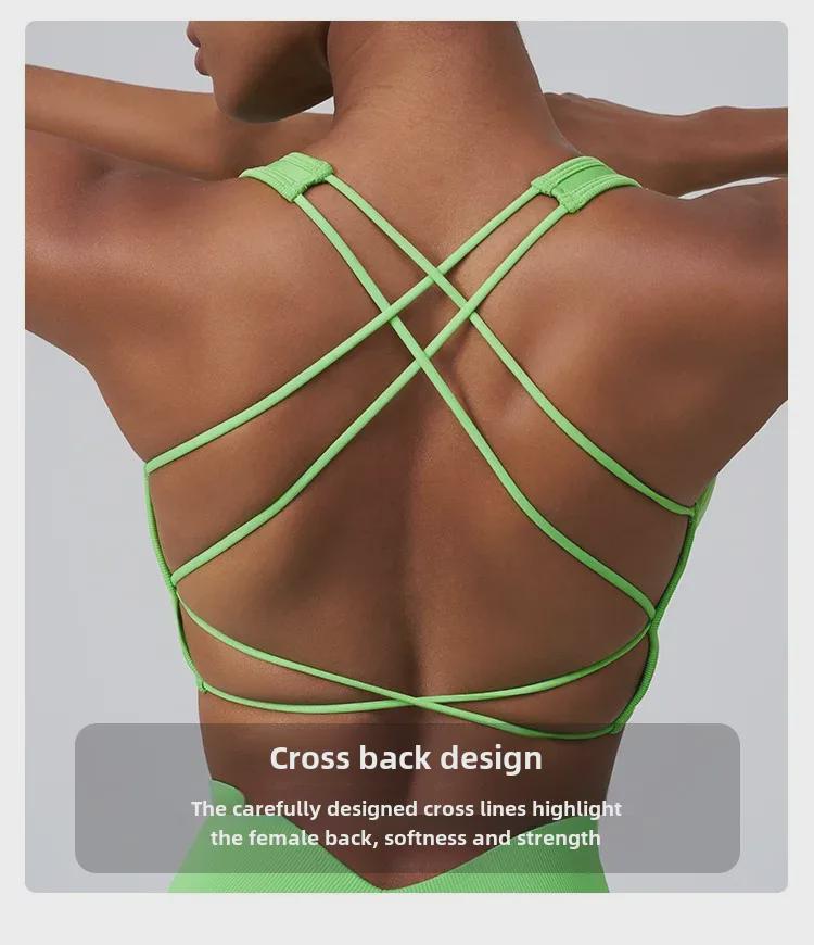 Vestă de yoga Walton Fitness cu pernă de piept rezistentă la șocuri și sutien sport cu bretele spaghete cu spate încrucișat