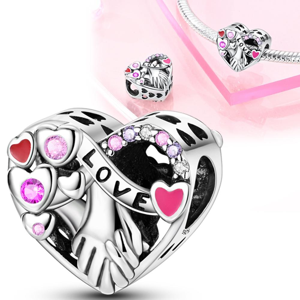 

Romantic Pink Heart & Sweet LOVE Cherry Heart Charms Beads Fit 925 Charms Bracelet Beads Jewelry Gifts for Women