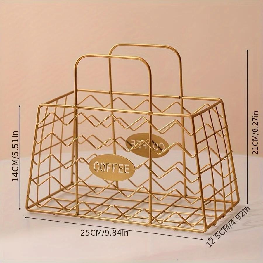 Handheld Coffee Capsule Storage Basket Candy Snack Storage Frame capsule organizer Fruit Basket Living Room Desktop Decoration золотистый
