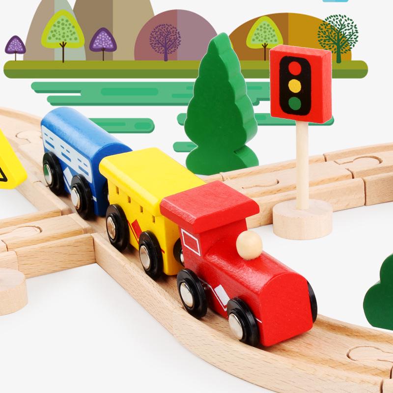 Children'S Wooden Early Education 32 Pieces Simulation Track Small Train Urban Traffic Road Parent-Child Set Toys
