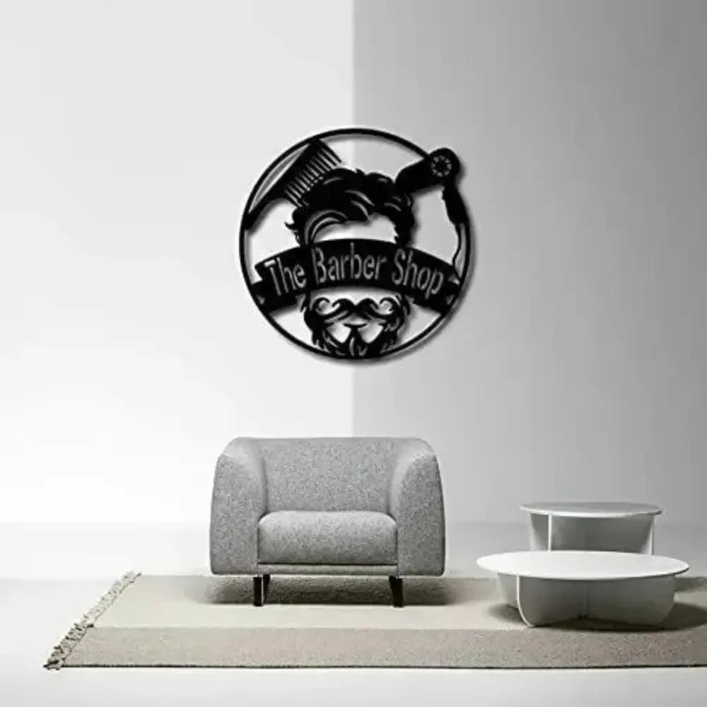 1pc Fashion Beauty Salon Metal Artwork Round Barber Shop Metal Wall Art Home Living Room Interior Decoration Metal Art