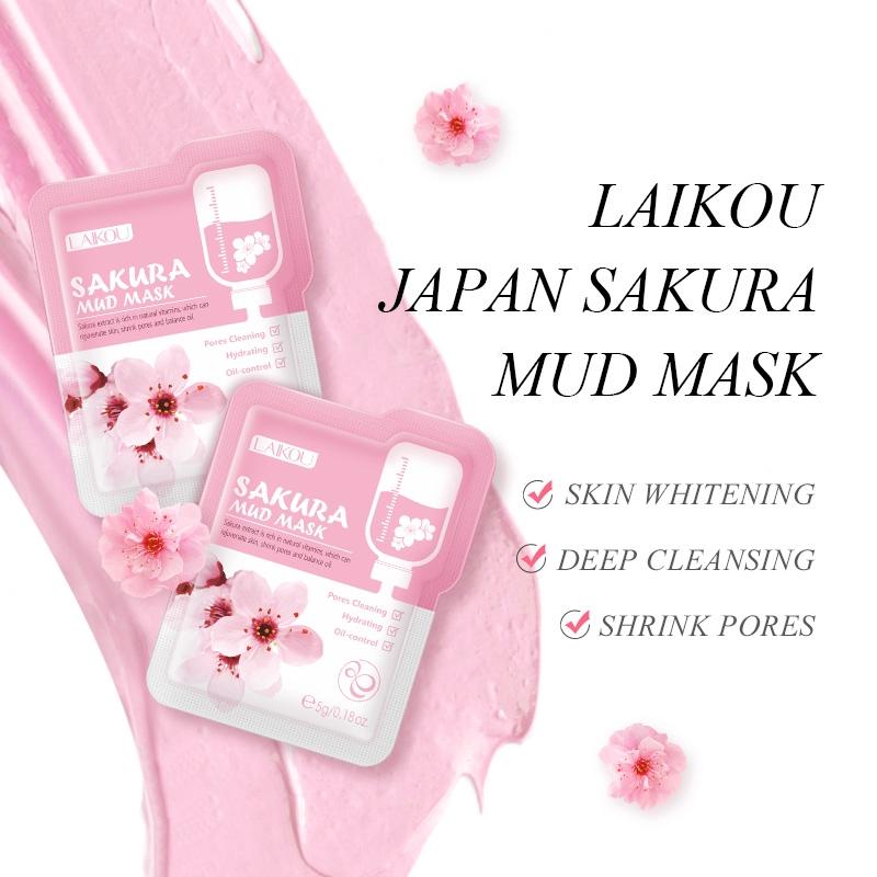 LAIKOU Sakura Face Mud Mask Whitening Cleansing Shrink Pores Reduce Acne Blackheads12pcs