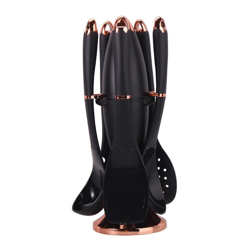 

6 шт. силиконовые кухонные принадлежности термостойкие антипригарные кухонные принадлежности с подходящим местом для хранения подвешиваемые инструменты Black gold-plated bazooka kitchenware 6-piece set