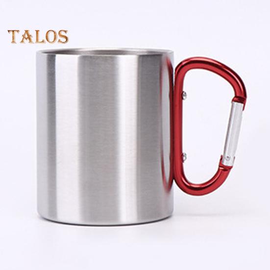 Stainless Steel Cup 220ml Double-layered Cup for Camping Traveling Handle Carabiner Backpacking Hiking Portable Cups Outdoor Tea Coffee Mug