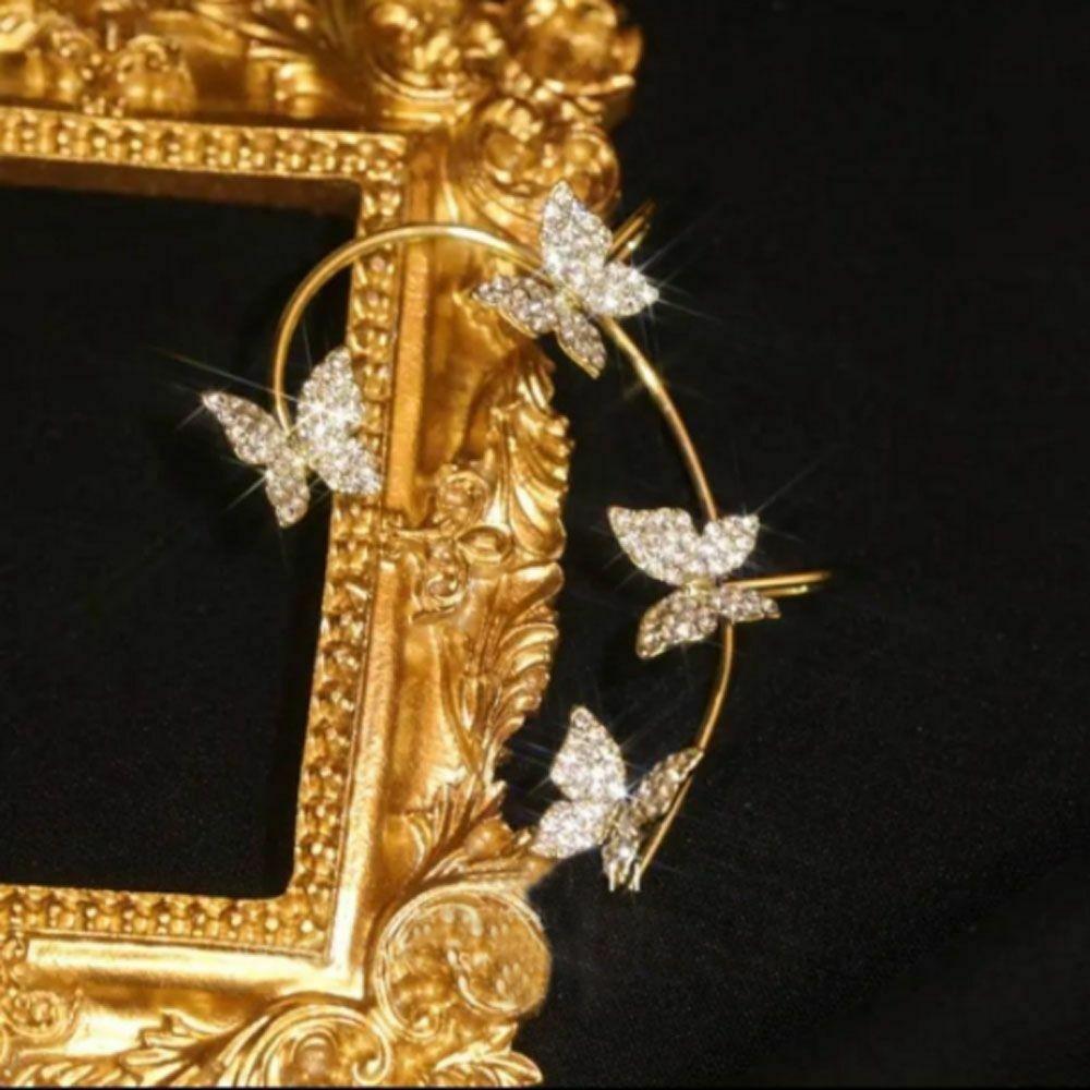 SUCHII Sparkling Zircon Butterfly Earrings Ear Wrap Dangle Ear Bone Clip Ear Cuff NonPiercing Earrings New