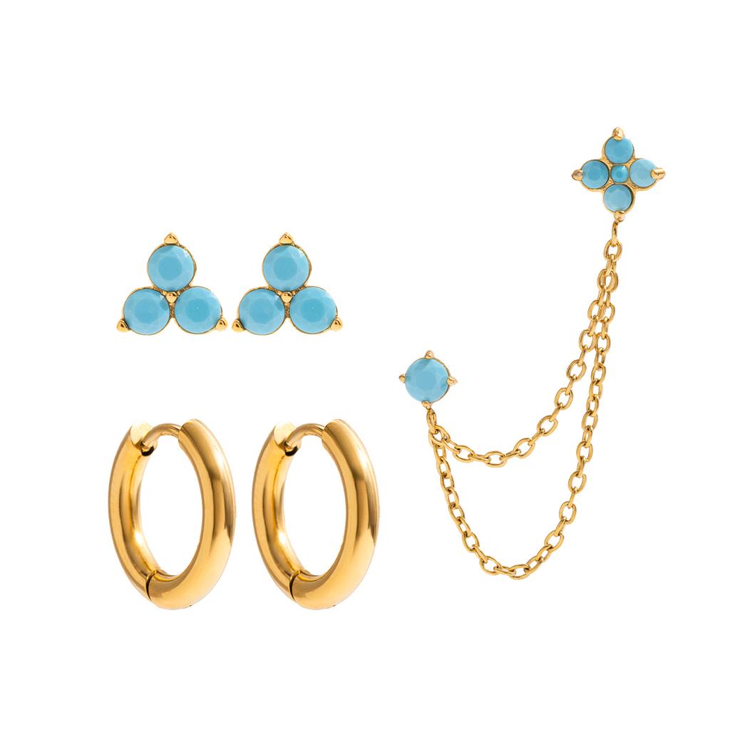 Youthway Delicate Turquoise Stone Earrings Set For Women Minimalist Gold Plated Stainless Steel Earrings Fashion Jewelry