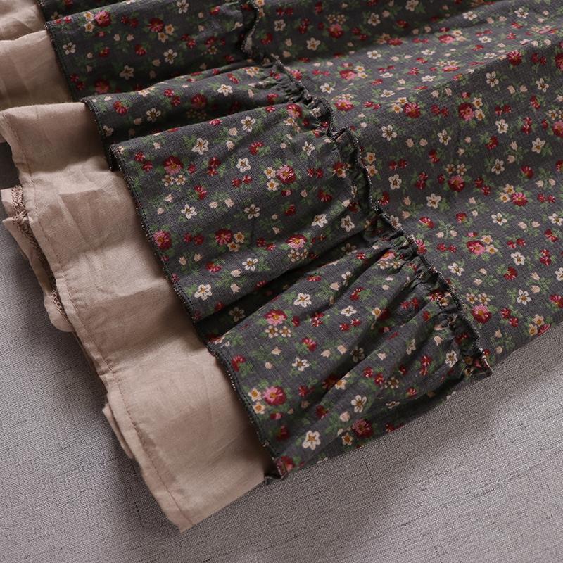 Mori Girl Autumn Spring Women Loose Long Dress Ruffled Collar Floral Cottagecore Dress Vintage Cotton Ruffles Elegant Chic Dress
