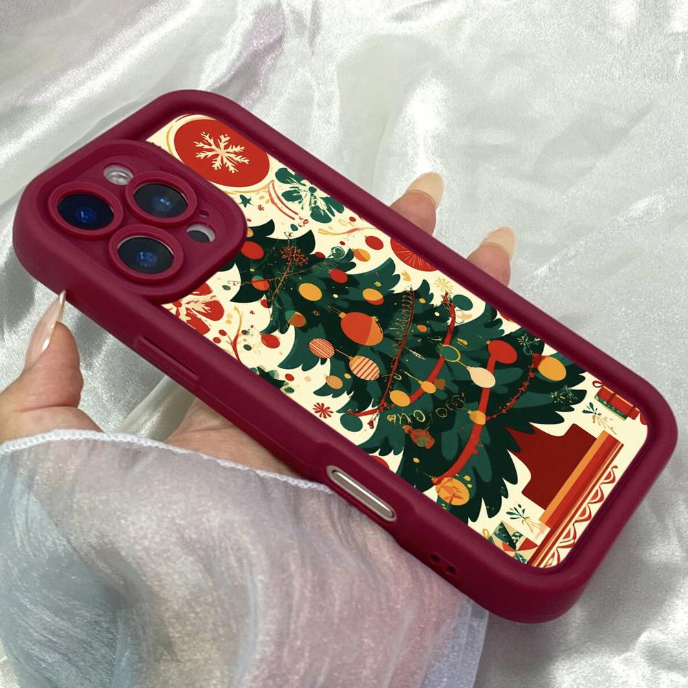 JT293 illustration vintage christmas tree gifts for iPhone 17 16 15 14 13 Pro Max Samsung S26 S25 Ultra A17 A16 A07 A56 Xiaomi 15T Redmi 15c Soft Case