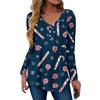 Women's Fashion Casual Christmas Tree Print V-Neck Decorative Button Long Sleeve T-Shirt Top