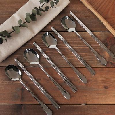Golden Bell Metal Dasom 4-person Cutlery Set, 1 Set, 4p Spoons + 4p Chopsticks, Korean Popular Tableware