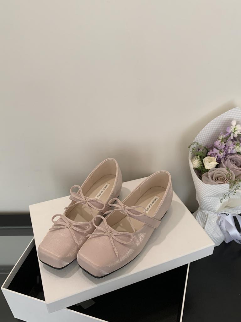 D3-102~ Inner Height Increase~ French Evening Breeze Bow Square Head Mary Jane Single Shoes Women's Shoes 2025 New Models