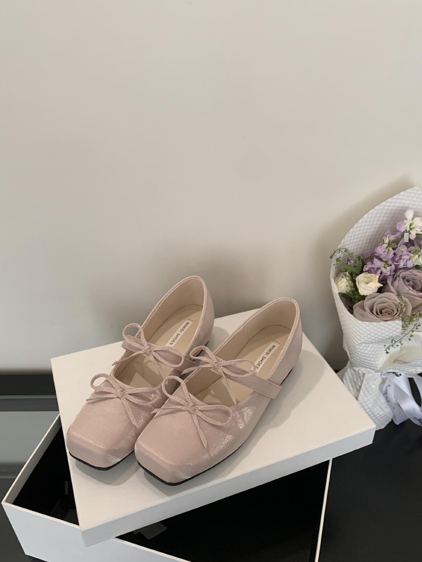 

D3-102~ Увеличение внутренней высоты~ Французский вечерний бриз бант квадратный носок Мэри Джейн одинарная обувь женская обувь 2025 новые модели 39 розовый