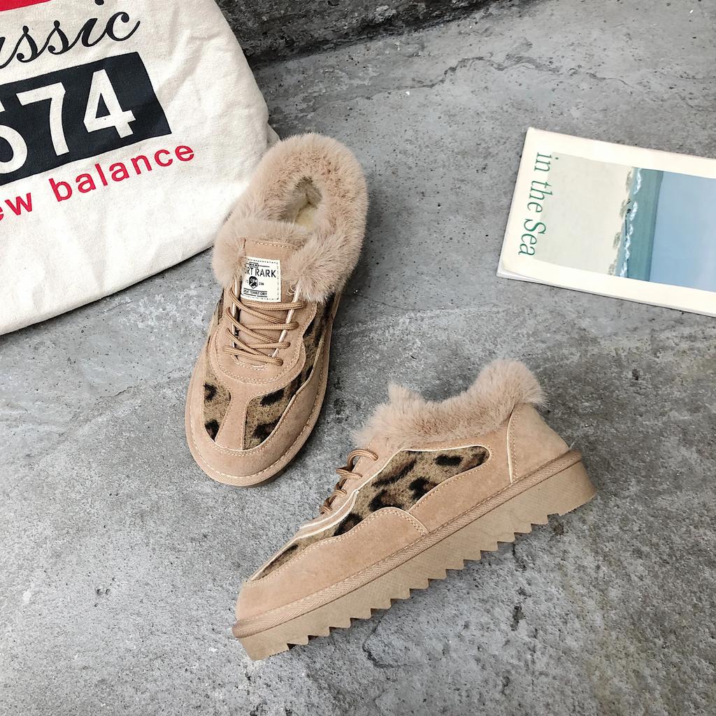 Fashion Flats Women Fur Shallow Ankle Boots Winter New Fashion Leopard Print Short Plush Warm Women Shoes 2025 Trend Cozy Non Slip Boots