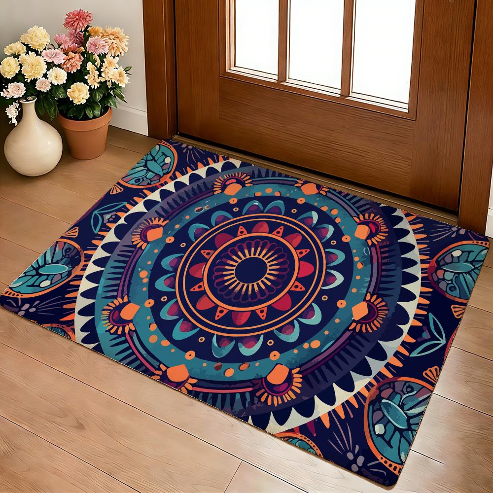 Colorful Mandala Boho Floor Mat Cozy Flannel Soft Thick Non-Slip Mat For Living Room Bedroom Kitchen Decor Rugs