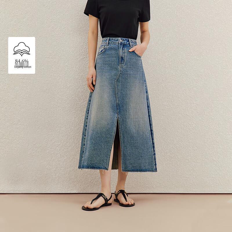 INMAN Vintage Slit Denim Midi Skirt XL