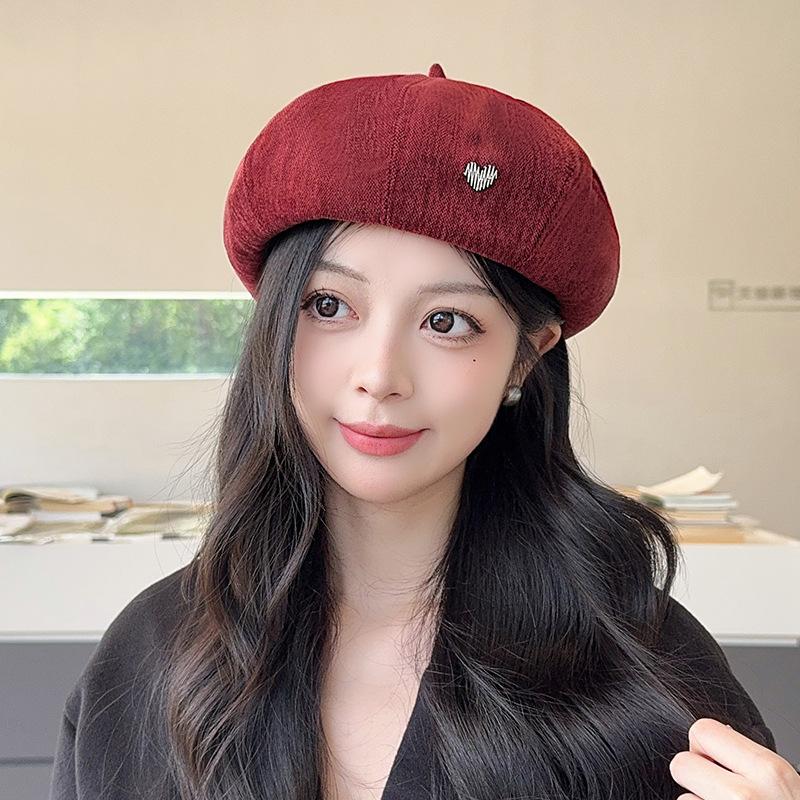 Retro Love Beret Women's Autumn and Winter Fashionable Versatile Painter's Hat with Big Head Circumference Showing Face Small Pumpkin Hat