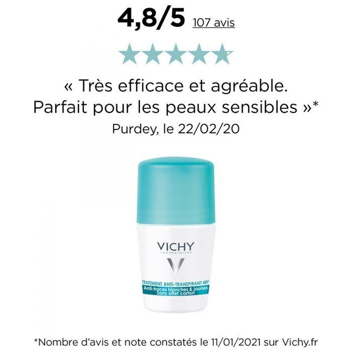 Déodorant - Vichy - Roll-On 50ml - Anti-Traces Blanches & Jaunes - 48h - Sans Sels D'aluminium