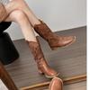 Brown Retro Western Cowboy Boots Women's 2025 New Hollow Mid Boots Embroidered Knight Boots Thick Heel Martin Boots