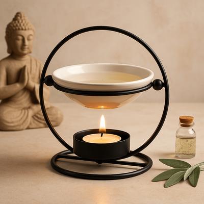 Oil Burner Ceramic and Metal Round Stand