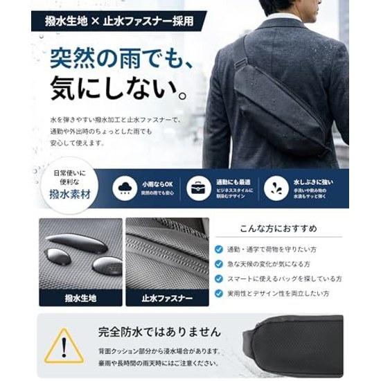 Body bag men shoulder large capacity water-repellent anti-theft iPad mini storage STREAM (Black M) Water-resistant zipper diagonal carry approximately