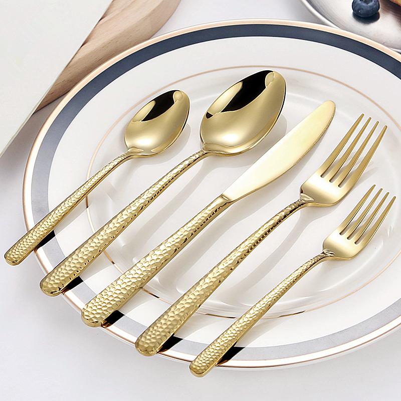 Hammered Pattern 5 Pcs Creative Cutlery Set Western Stainless Steel Knife Fork Spoon Dinnerware Set Kitchen Tableware