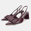 Luxury Patent Leather Pointed Toe Heeled Sandal for Women Elegant Bow Decoration Chunky Heel Pumps Ladies Fashion  Heels