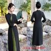 Ai Qi embroidery fashion improvement new Chinese long seven-quarter sleeve cheongsam big swing skirt autumn new daily wear