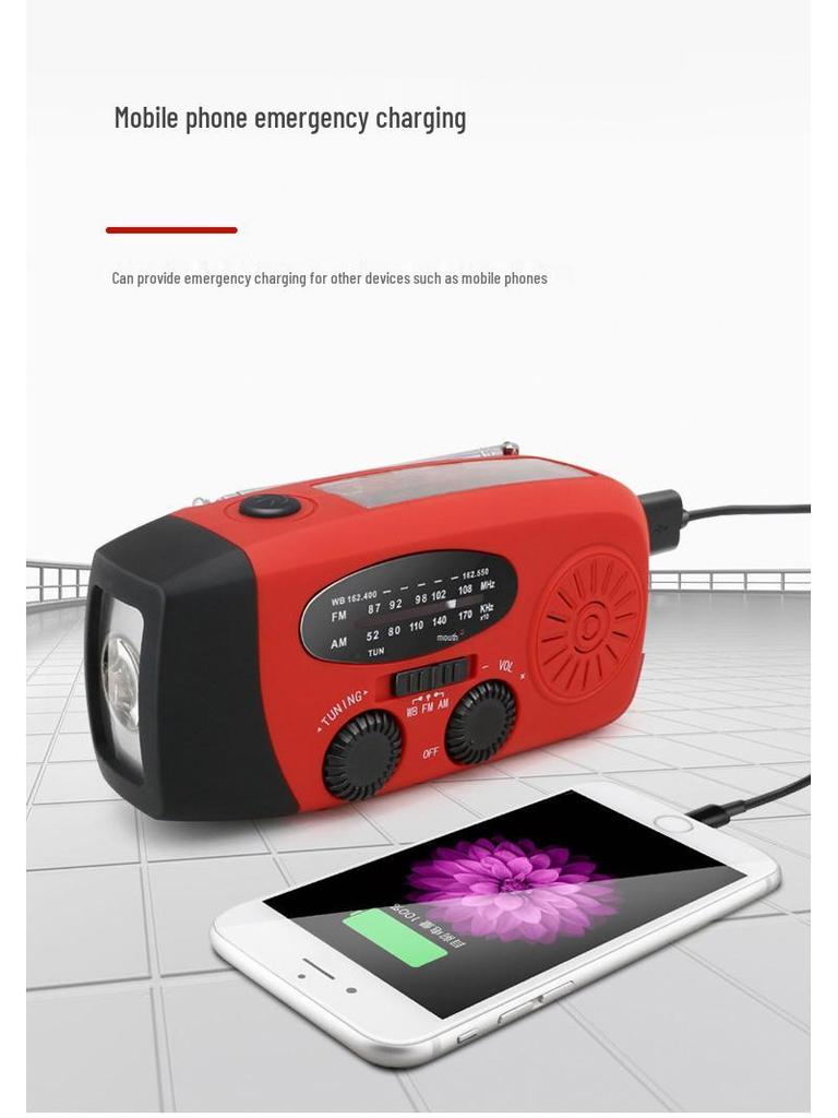 Portable Solar Hand-Crank Emergency Power Generator with LED & Multi-Band Radio
