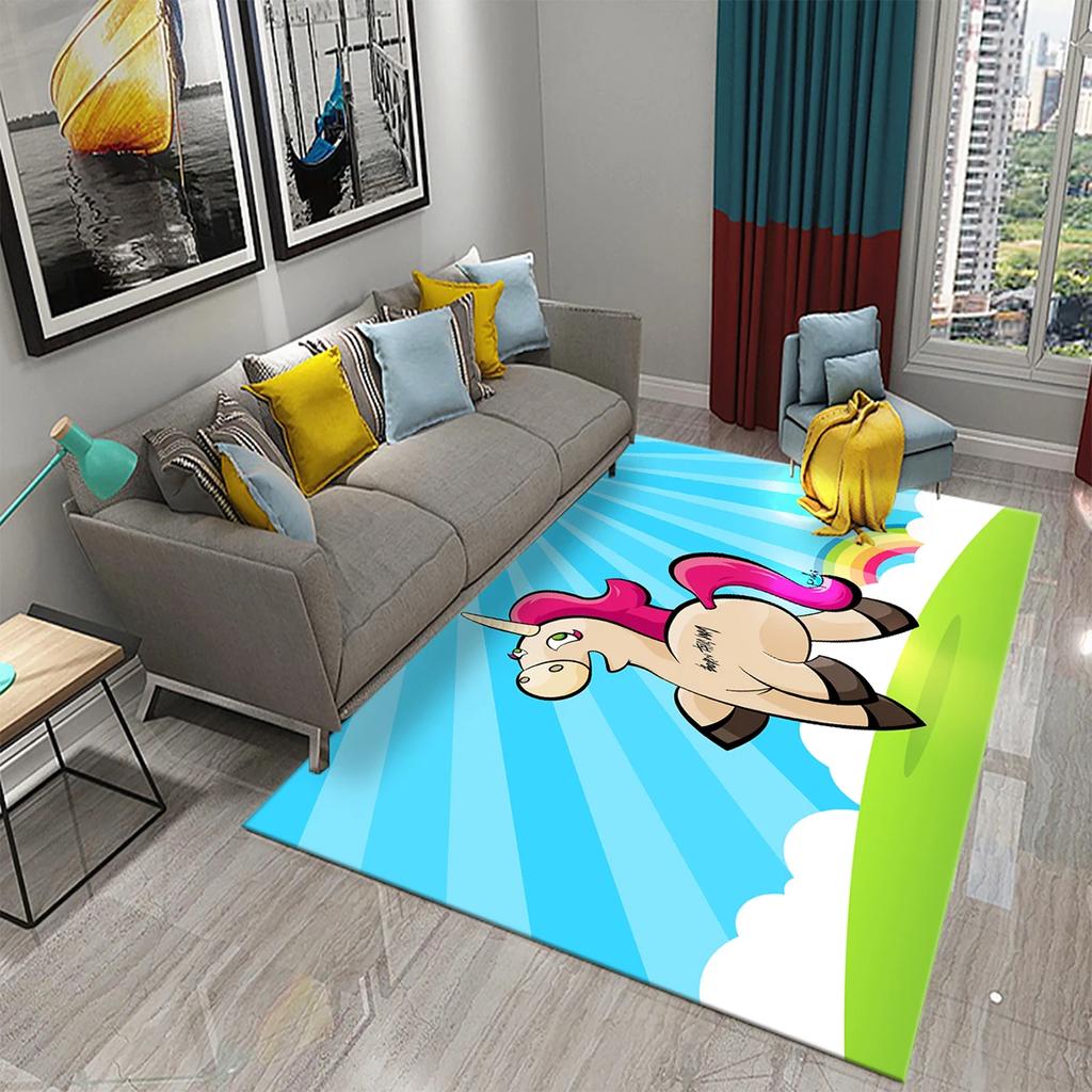 Lovely Cartoon Rainbow Unicorn Carpet Kids Bedroom Decor Rugs Baby Play Crawling Mat Living Room Bathroom Entrance Non-slip Rugs