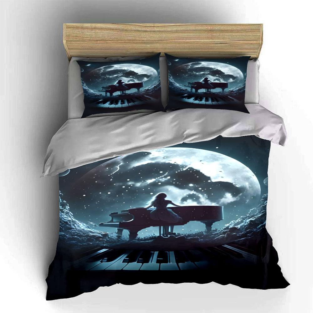 Mond, Sterne, Klavier, Silhouette. Bettwäsche-Sets Bettbezug-Sets Bettbezüge Kissenbezüge(1 * Bettbezug 2 * Kissenbezüge ohne Bettdecke)