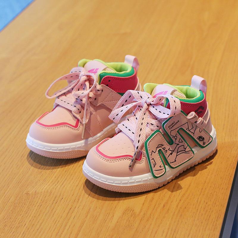 Children's Sports Shoes 2025 Spring and Autumn Boys' Casual Board Shoes High-top Trend Girls' Net Red Shoes Soft-soled Baby Shoes