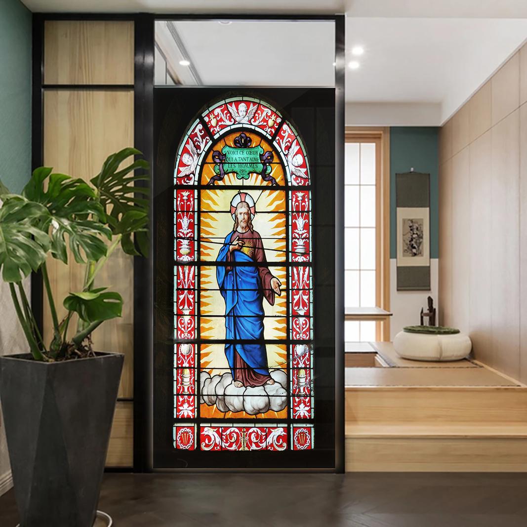 

Church Stained Glass Decals Window Film Privacy Heat Insulation and Anti UV Blocking Static Cling Window Sticker for Home J31 (as the picture,40x100cm WxH)