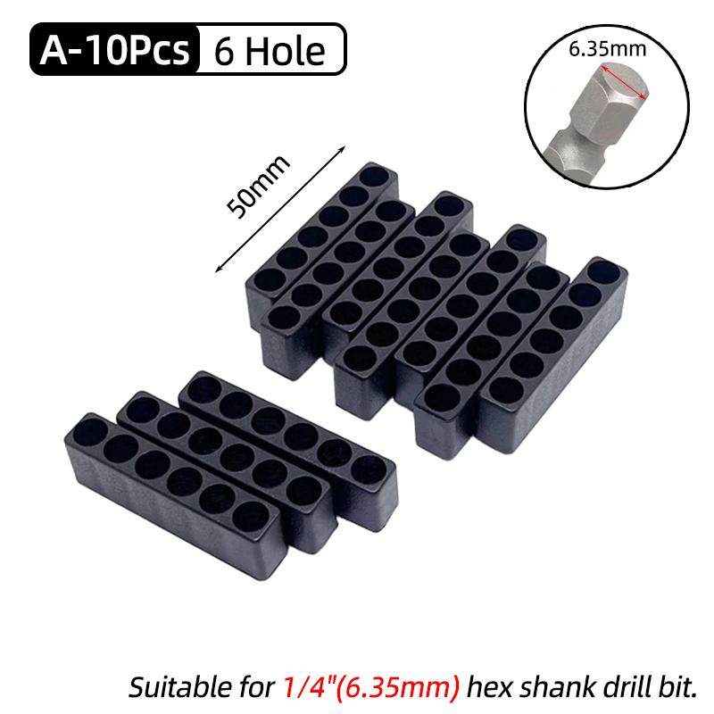 10Pcs Set 6/8/10/12/15 Holes 6.35mm/4mm Hex Shank Screwdriver Bit Holder Plastic Drill Bit Head Storage Hand Tools Accessories