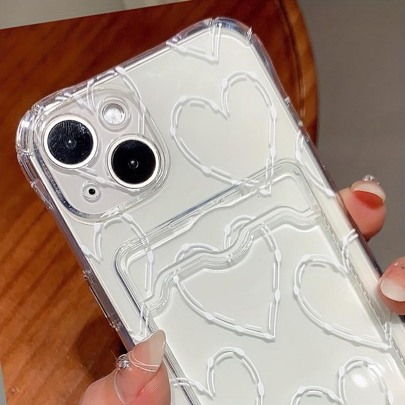 For iPhone 16 15 Pro Max Case White Big Love Heart Clear Phone Cases For iPhone 14 13 12 11 XS XR 7 8 Plus Wallet Card Bag Cover