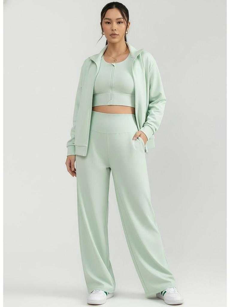 Light Green Front Zip Sports Bra with Fixed Pad: Shockproof and Stylish for Women