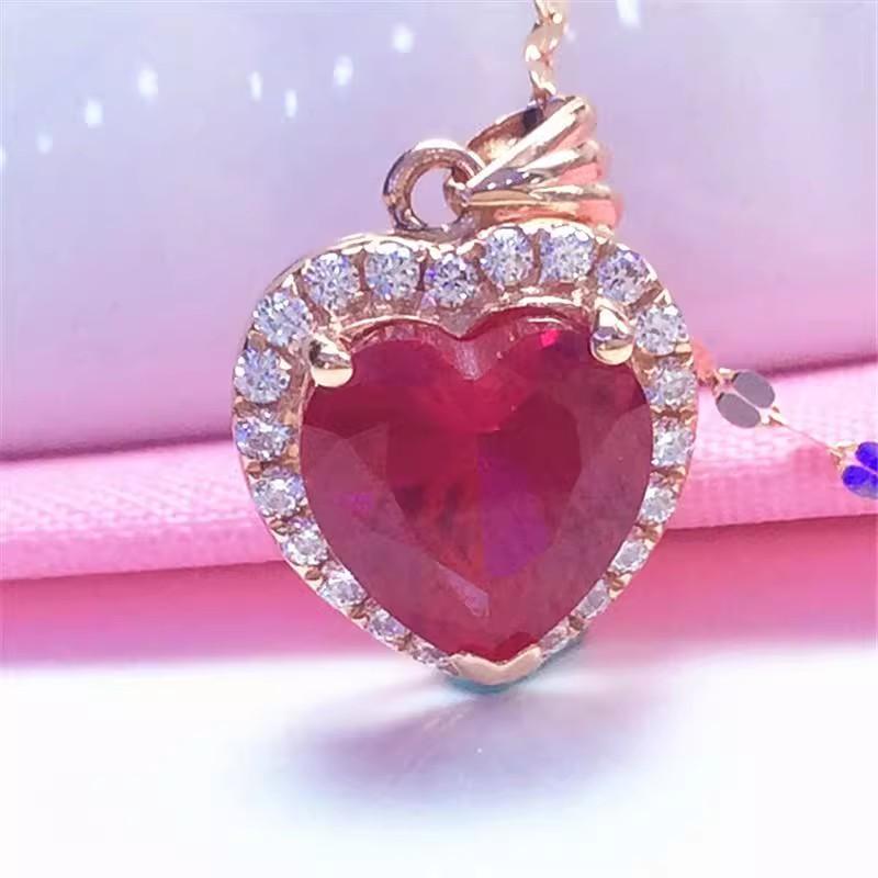 Exquisite Russian Purple Gold Red Stone Zircon Pendant Inlaid With Peach Heart Egg Surface Necklace Plated Rose Gold Color Gold Collarbone Chain