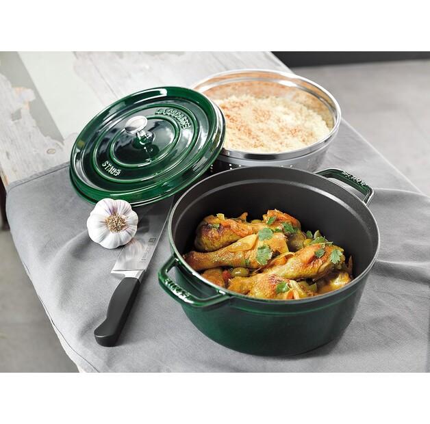 Кокотница Zwilling Staub круглый с пароваркой 26см базилик зеленый 5,2л (40510-603-0)