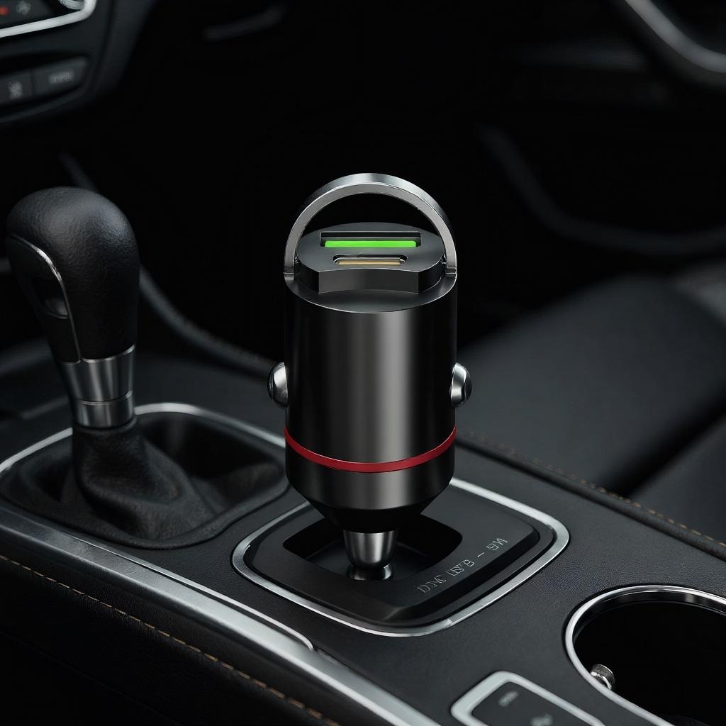 Compact Dual-Port Car Charger: 30W PD/QC3.0 for iPhone, Samsung, Xiaomi - USB-C & USB-A Fast Charging in the Car