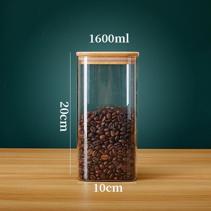 Bambu Kapaklı Kare Cam Saklama Kavanozları Kahve Çekirdekleri Tahıllar Erişte Gıda Saklama Kapları Mutfak Düzenleyicileri Saklama